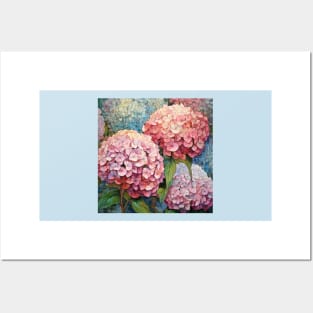 Simple Pink and Blue Folk Art Hydrangeas Posters and Art